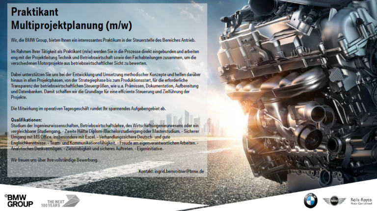 BMW: Praktikant (m/w) in der Multiprojektplanung