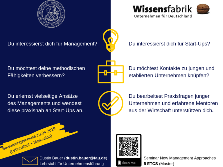 Bewerbungsphase für das Seminar: “New Management Approaches” gestartet. Bewirb dich bis 15. April!