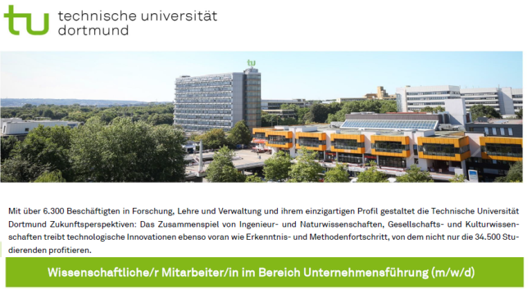 Wissenschaftliche/r Mitarbeiter/in im Bereich Unternehmensführung (m/w/d) – TU Dortmund