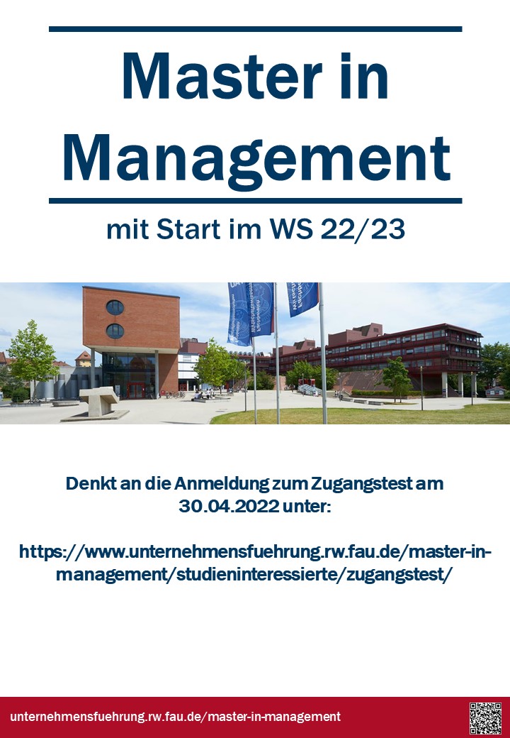Reminder: Anmeldung zum Zugangstest zum Master in Management am 30.04.2022